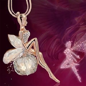 Gold Color Fairy Angel On Crystal Ball/Globe Wing Pendant Necklace - NWT